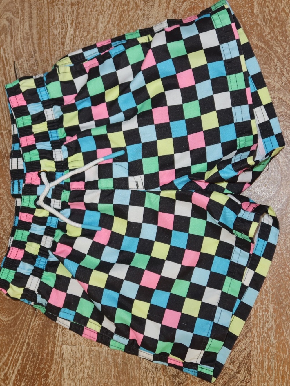 Boys Colorful Checkerboard Swim Trunks Size 6/7